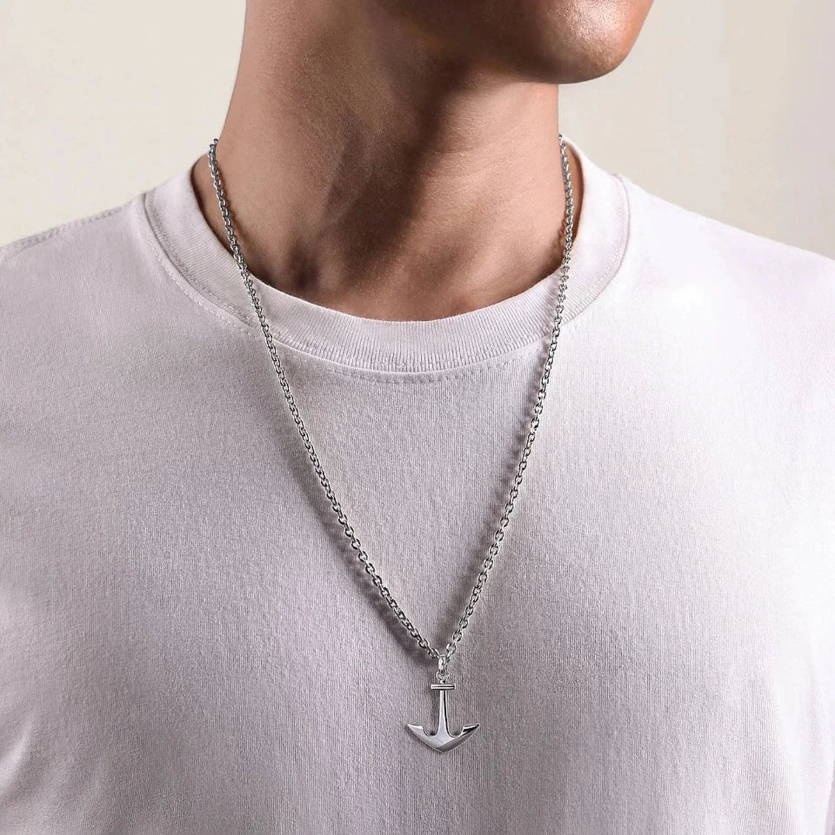 Men's Stainless Steel Stacked Anchor popular Pendant Necklace