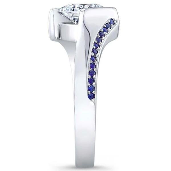 Barkev's Tension Twist Half Bezel Set Princess-Cut Blue Sapphire Engagement Ring - 18K White Gold