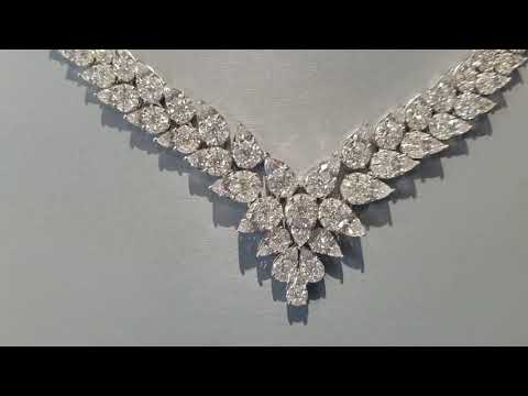 Simon G. 18K White Gold Graduating Pear shaped Diamond Necklace