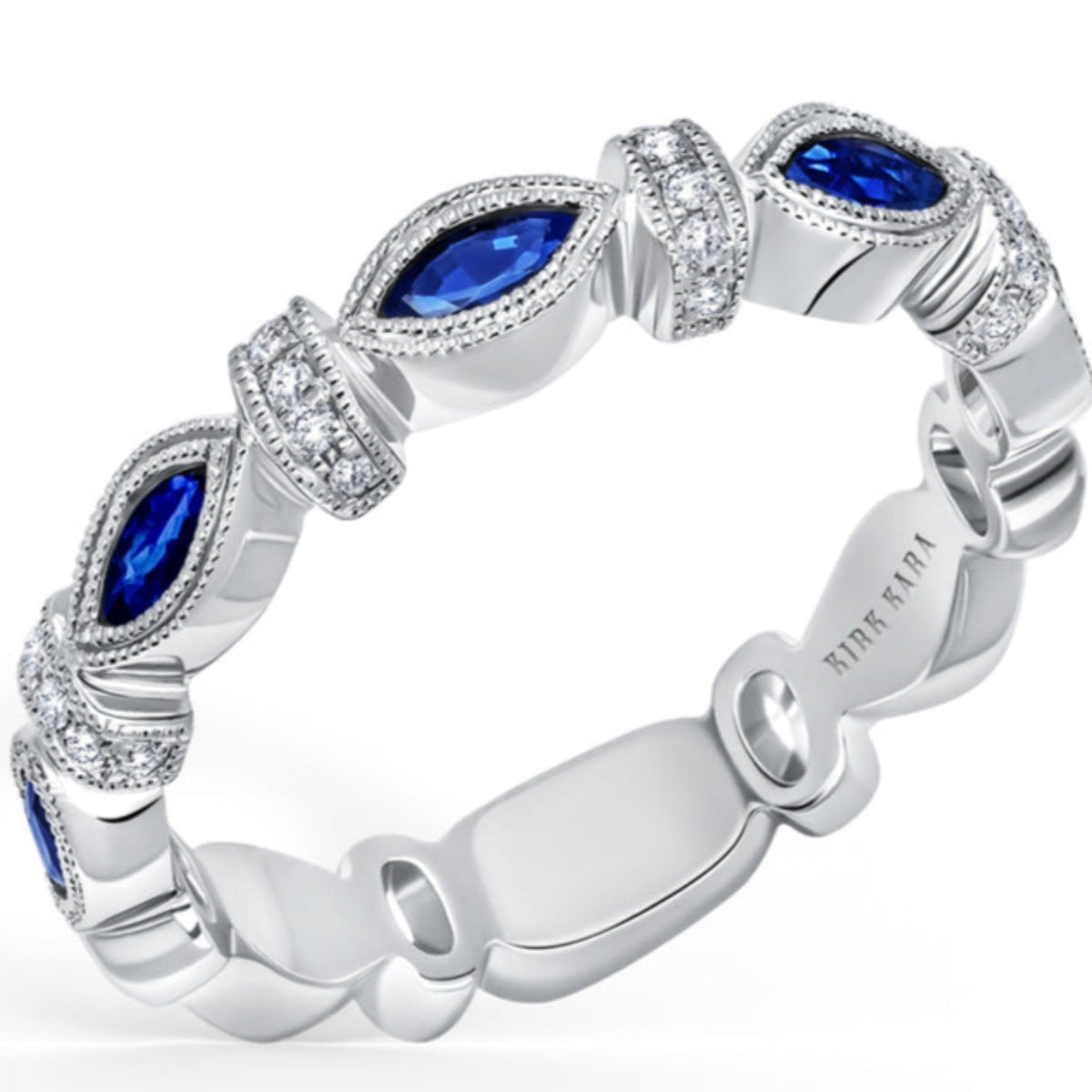 Kirk Kara Dahlia East-West Set Blue Sapphire Marquise Cut Wedding Band ...