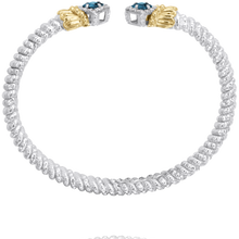 Load image into Gallery viewer, Vahan Sterling Silver &amp; 14K Yellow Gold Compass Set Princess Cut London Blue Topaz &amp; Diamond Bracelet
