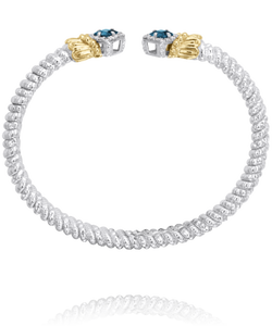 Vahan Sterling Silver & 14K Yellow Gold Compass Set Princess Cut London Blue Topaz & Diamond Bracelet