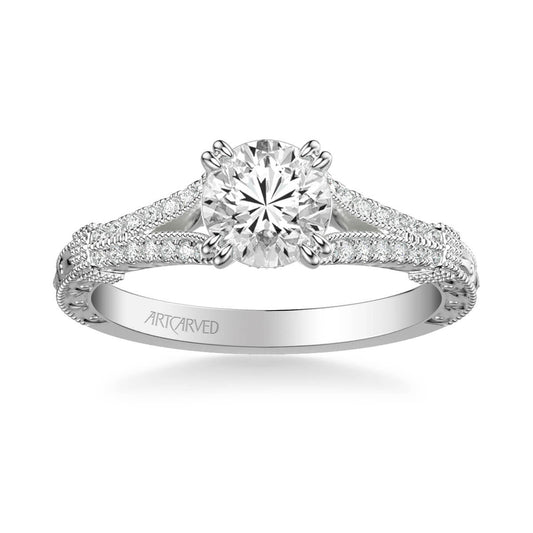 Artcarved "Angelina" Split Shank Diamond Engagement Ring Featuring Engraved Band