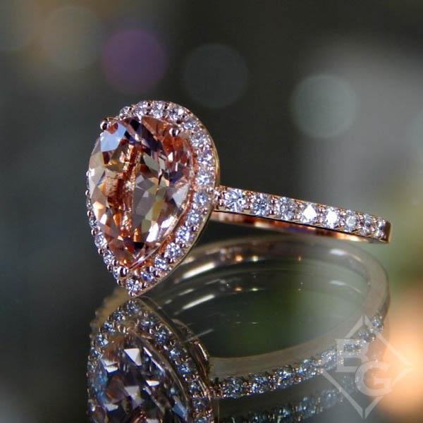 Barkev s Pear Cut Morganite Halo Diamond Engagement Ring MOC 7994L Ben Garelick