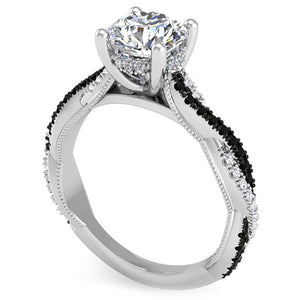 Ben Garelick Luna Twist Hidden Halo Black & White Diamond Engagement Ring