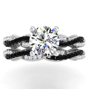 Ben Garelick Luna Twist Hidden Halo Black & White Diamond Engagement Ring