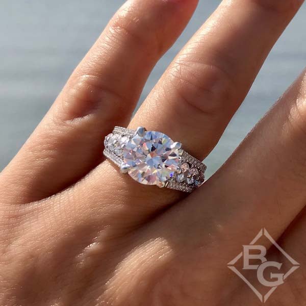5.5 Carat Round Lab Grown Diamond Engagement Ring with Graduating Sides
