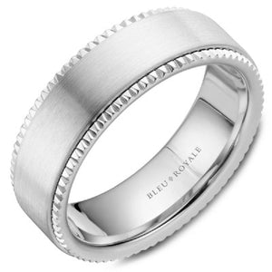 Bleu Royale Notched Edge Wedding Band with Sandpaper Finish Center