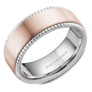 Bleu Royale Notched Edge Wedding Band with Sandpaper Finish Center