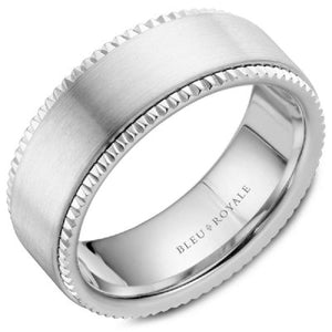 Bleu Royale Notched Edge Wedding Band with Sandpaper Finish Center