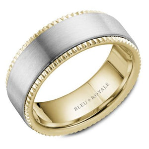 Bleu Royale Notched Edge Wedding Band with Sandpaper Finish Center