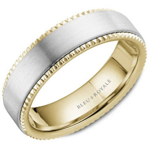 Bleu Royale Notched Edge Wedding Band with Sandpaper Finish Center