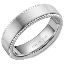 Load image into Gallery viewer, Bleu Royale Notched Edge Wedding Band with Sandpaper Finish Center
