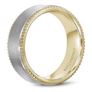 Bleu Royale Notched Edge Wedding Band with Sandpaper Finish Center