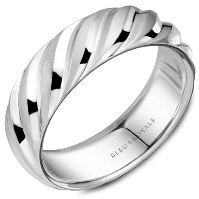 Bleu Royale Wavy Swirl Notch Detail Wedding Band