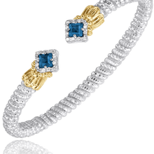 Load image into Gallery viewer, Vahan Sterling Silver &amp; 14K Yellow Gold Compass Set Princess Cut London Blue Topaz &amp; Diamond Bracelet
