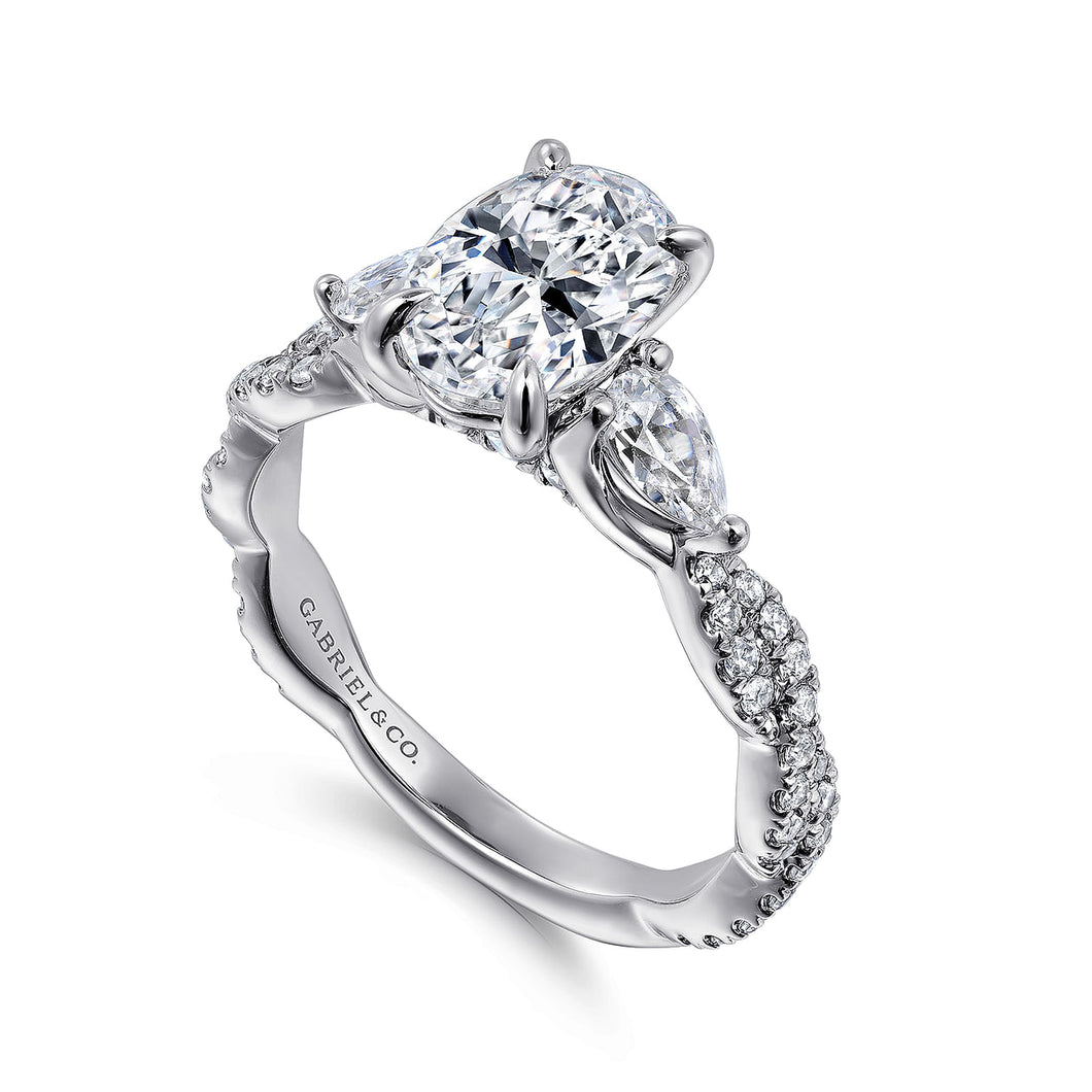 Gabriel & Co. Alanna Twisted Oval Three Stone Diamond Engagement Ring