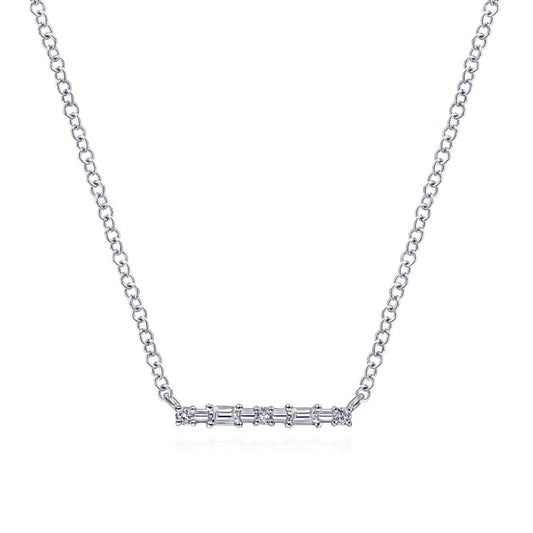 Gabriel & Co. Baguette & Round Diamond Bar Necklace