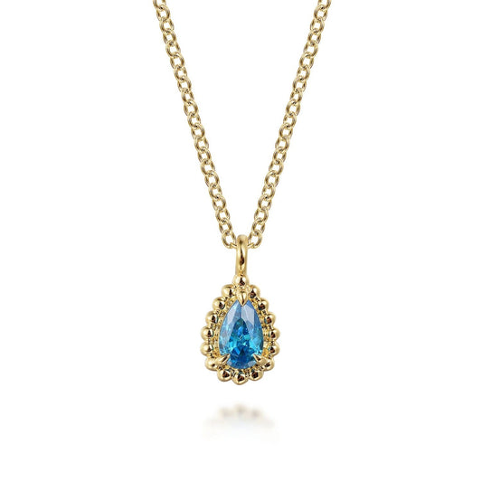 Gabriel & Co. Blue Topaz Bujukan Pear Shape Pendant Necklace