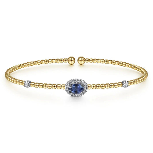 Gabriel & Co. Bujukan Bead Cuff Diamond Halo Sapphire Bracelet