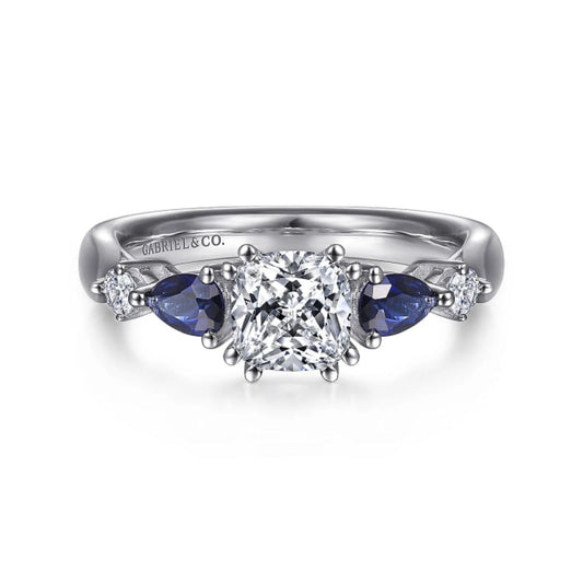 Gabriel & Co "Carrie" Blue Sapphire Pear Cut Side Engagement Ring