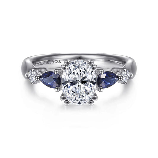 Gabriel & Co "Carrie" Blue Sapphire Pear Cut Side Engagement Ring