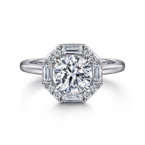 Gabriel & Co. Seina Octagonal Baguette Halo Diamond Engagement Ring