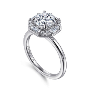 Gabriel & Co. Seina Octagonal Baguette Halo Diamond Engagement Ring