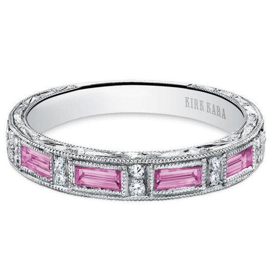 Kirk Kara White Gold "Charlotte" Pink Sapphire Diamond Wedding Band Front View