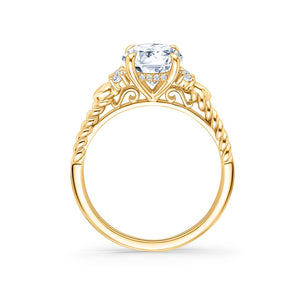 Kirk Kara Floral Leaf Round Cut Rope Cathedral Engagement Ring