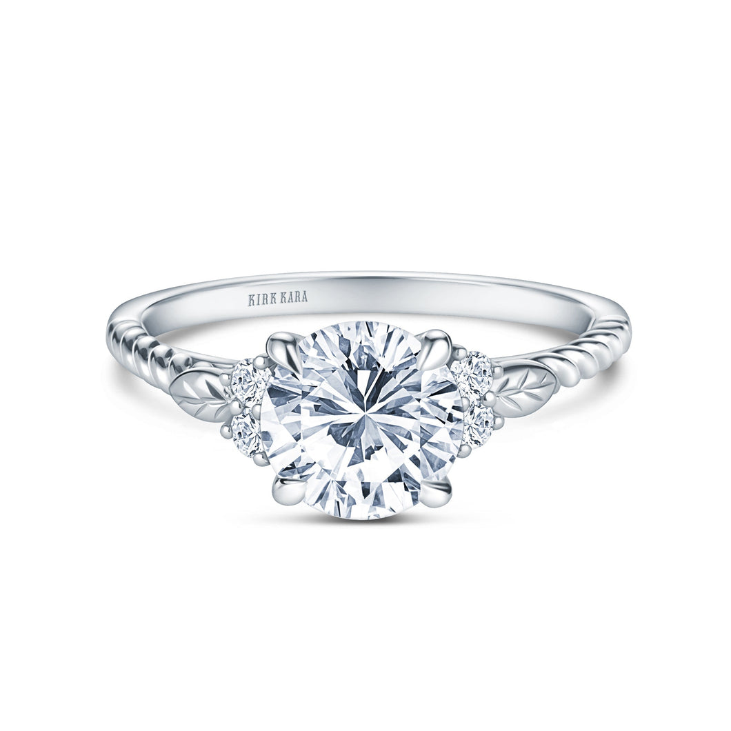 Kirk Kara Floral Leaf Round Cut Rope Cathedral Engagement Ring