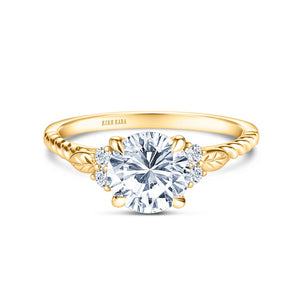 Kirk Kara Floral Leaf Round Cut Rope Cathedral Engagement Ring