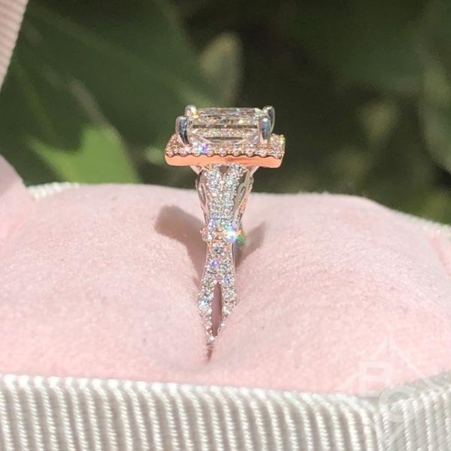 Kirk Kara Pirouetta Large Princess Cut Halo Diamond Engagement Ring 14K White Rose Gold