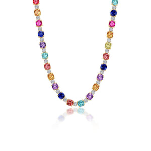 Lafonn 79 Carat Fancy Lab - Grown Rainbow Colored Sapphire Tennis Choker Necklace