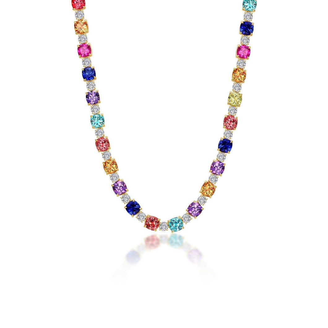 Lafonn 79 Carat Fancy Lab - Grown Rainbow Colored Sapphire Tennis Choker Necklace