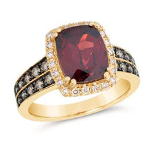 Load image into Gallery viewer, Le Vian Elongated Cushion Pomegranate Garnet Chocolate &amp; Vanilla Diamond Halo Ring
