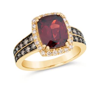 Le Vian Elongated Cushion Pomegranate Garnet Chocolate & Vanilla Diamond Halo Ring