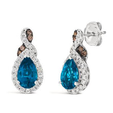 Load image into Gallery viewer, Le Vian Pear Cut Deep Sea Blue Topaz &amp; Nude Diamond Halo Earrings
