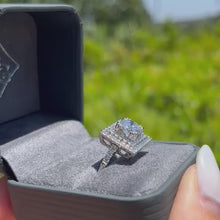 Load and play video in Gallery viewer, Ben Garelick 14K White Gold Estella Double Square Halo Pave Set Diamond Engagement Ring in Ring Box
