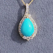 Load and play video in Gallery viewer, Le Vian Robins Egg Blue Turquoise &amp; Nude Diamond Halo Pendant
