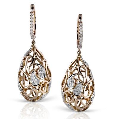 Simon G. 18K Rose Gold Diamond Teardrop Swirl Dangle Earrings