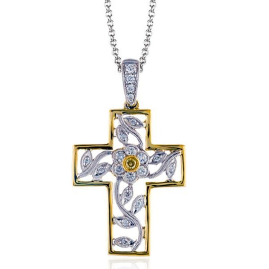 Simon G. 18K Two-Tone Floral Diamond Cross Pendant