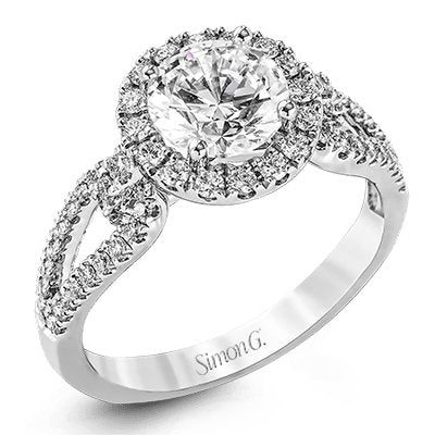 Simon G. 18Kt White Gold Split Shank Diamond Halo Engagement Ring