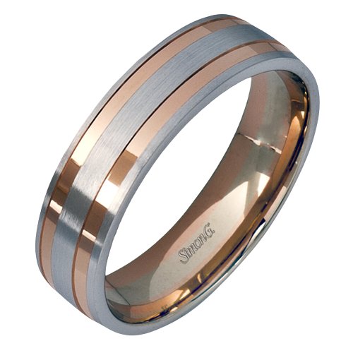 Simon G. 6mm White and Rose Gold Two-Tone Men's Wedding Ring