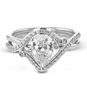 Simon G. Contemporary Freeform Pear Cut Diamond Engagement Ring