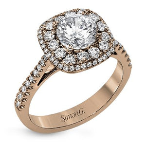 Simon G. Double Cushion Shaped Halo Diamond Engagement Ring
