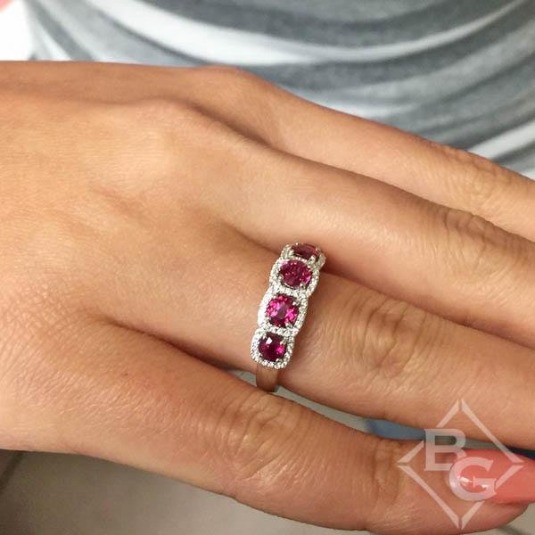 Simon G Five Stone Ruby Diamond Halo Anniversary Ring Ben Garelick