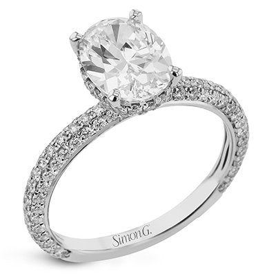 Simon G. Hidden Halo Diamond Engagement Ring Featuring Round Cut Pave Set Diamonds