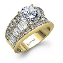 Load image into Gallery viewer, Simon G. Large Center Bagutte Side Simon Set Diamond Engagement Ring
