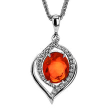 Load image into Gallery viewer, Simon G. Mexican Fire Opal Halo Diamond Swirl Pendant
